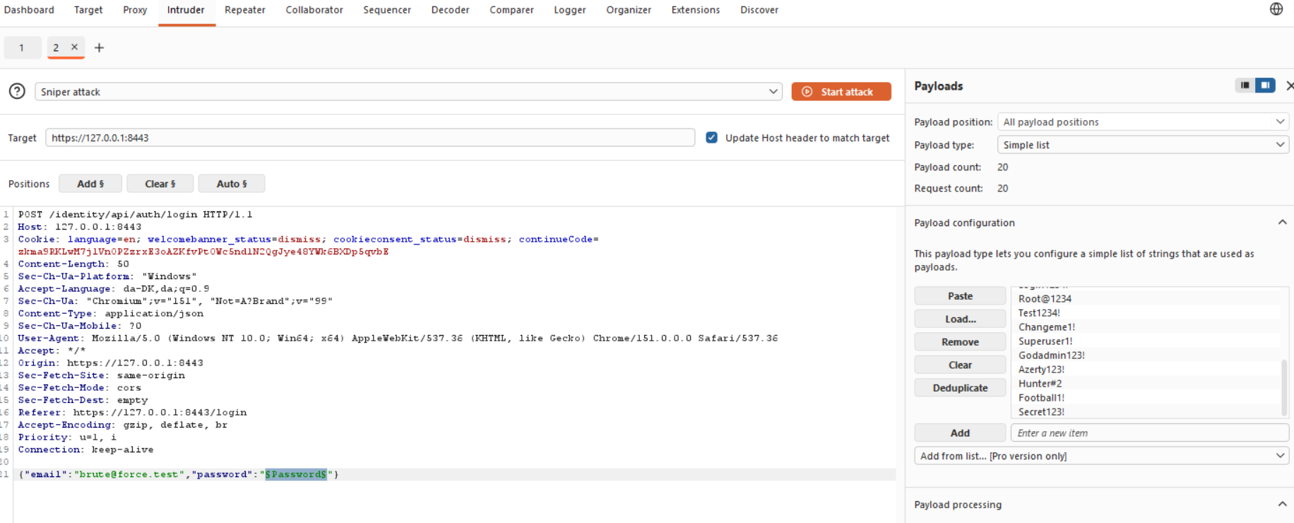 Burpsuite sniper attack oversigt